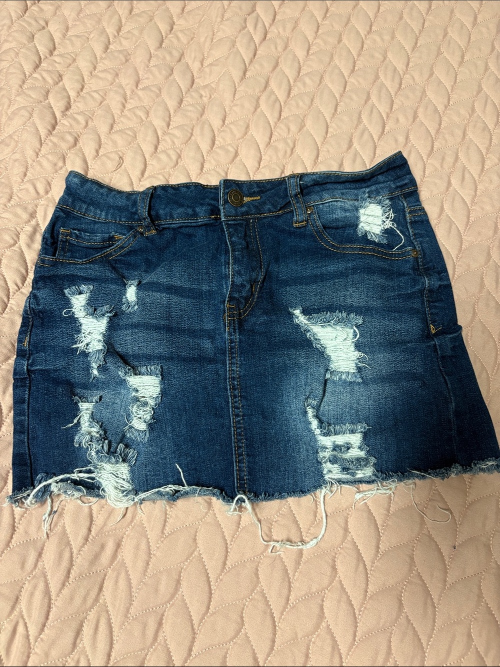 Wax Jean Distressed Stretch Dark Blue Denim Mini Skirt